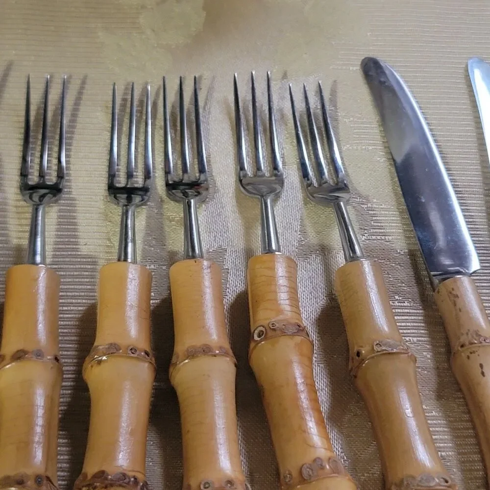 Seki Hamono KK Bamboo Handle Knives Set of 6 Cocktail/Appetizer New, old stock